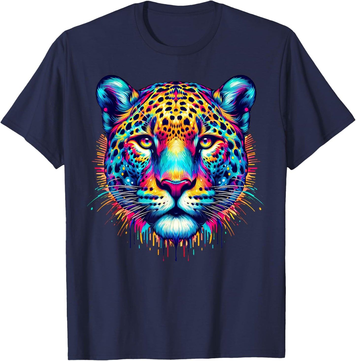 Cool Jaguar Graphic Spirit Animal Illustration Tie Dye Art T-Shirt - T-Shirt | Navy