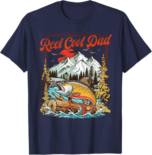 Reel Cool Dad Trout Fishing Vintage Outdoor Art Father's Day T-Shirt - T-Shirt | Navy