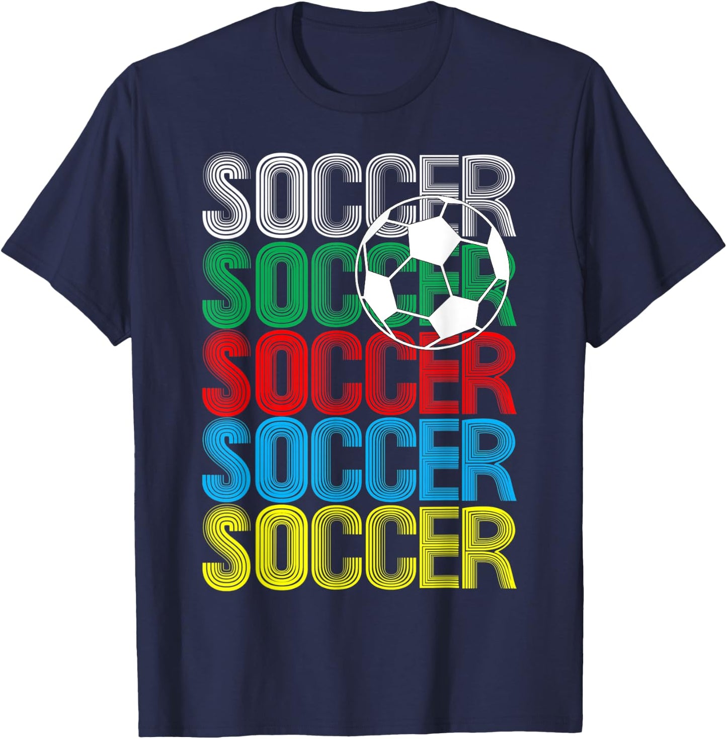 Soccer Retro Repeating Word Mark Pattern T-Shirt - T-Shirt | Navy