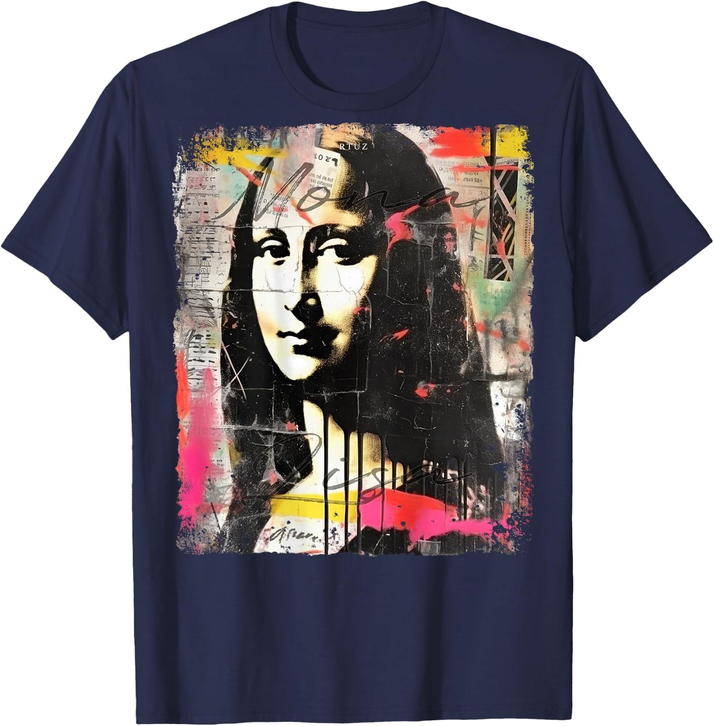Mona Lisa Art Backprint Streetwear Mode Vintage Damen Herren T-Shirt - T-Shirt | Navy