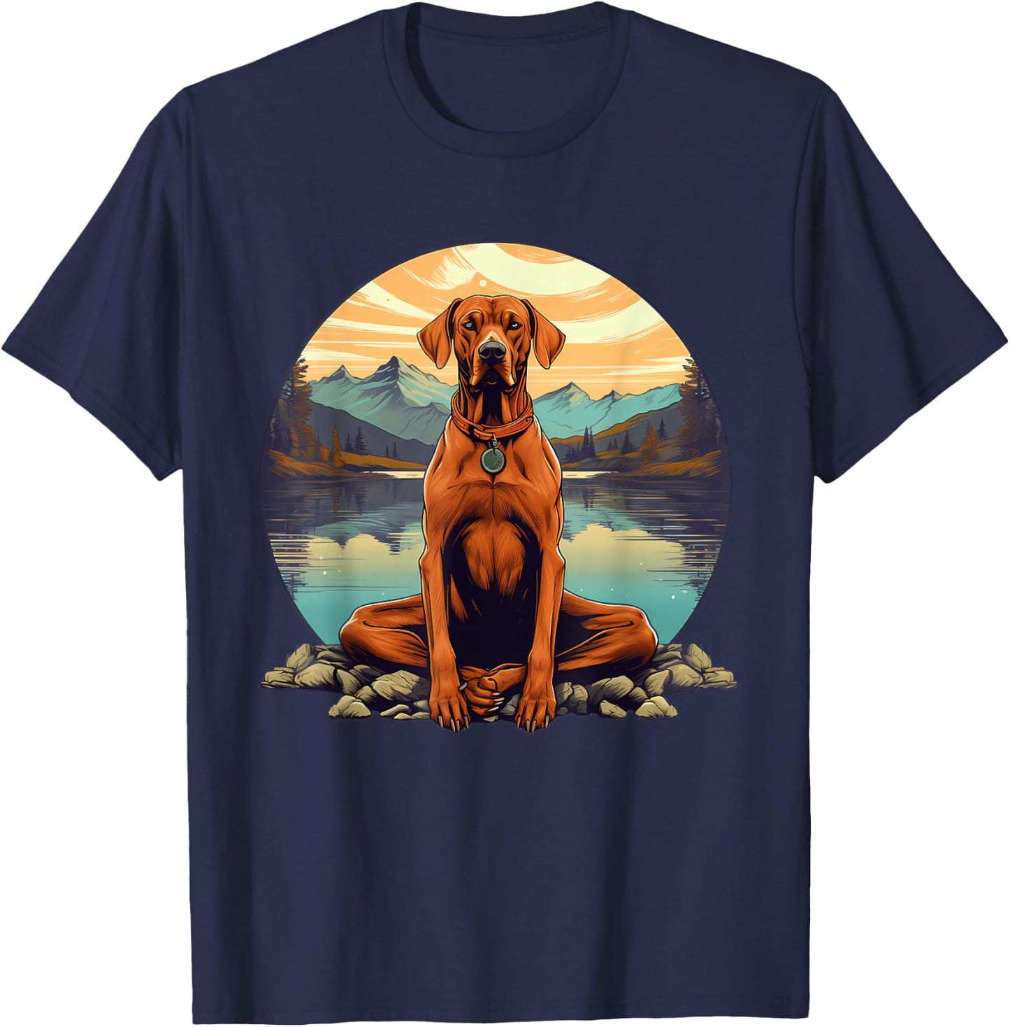 Rhodesian Ridgeback Dog Meditation Yoga Men Women Kids T-Shirt - T-Shirt | Navy