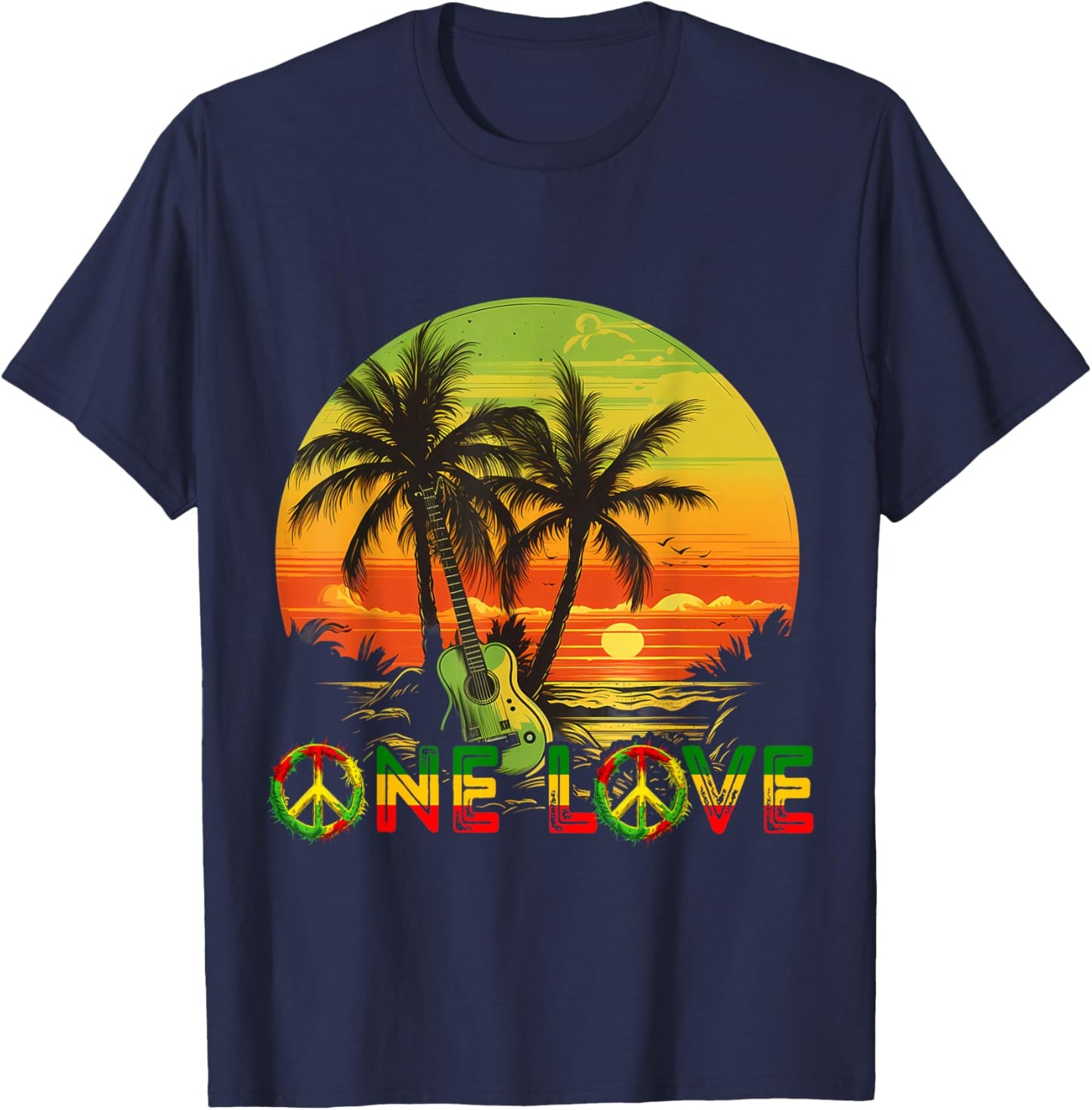 Rasta Reggae Sunset Reggae Music Guitar Guitarist Jamaica , black T-Shirt - T-Shirt | Navy
