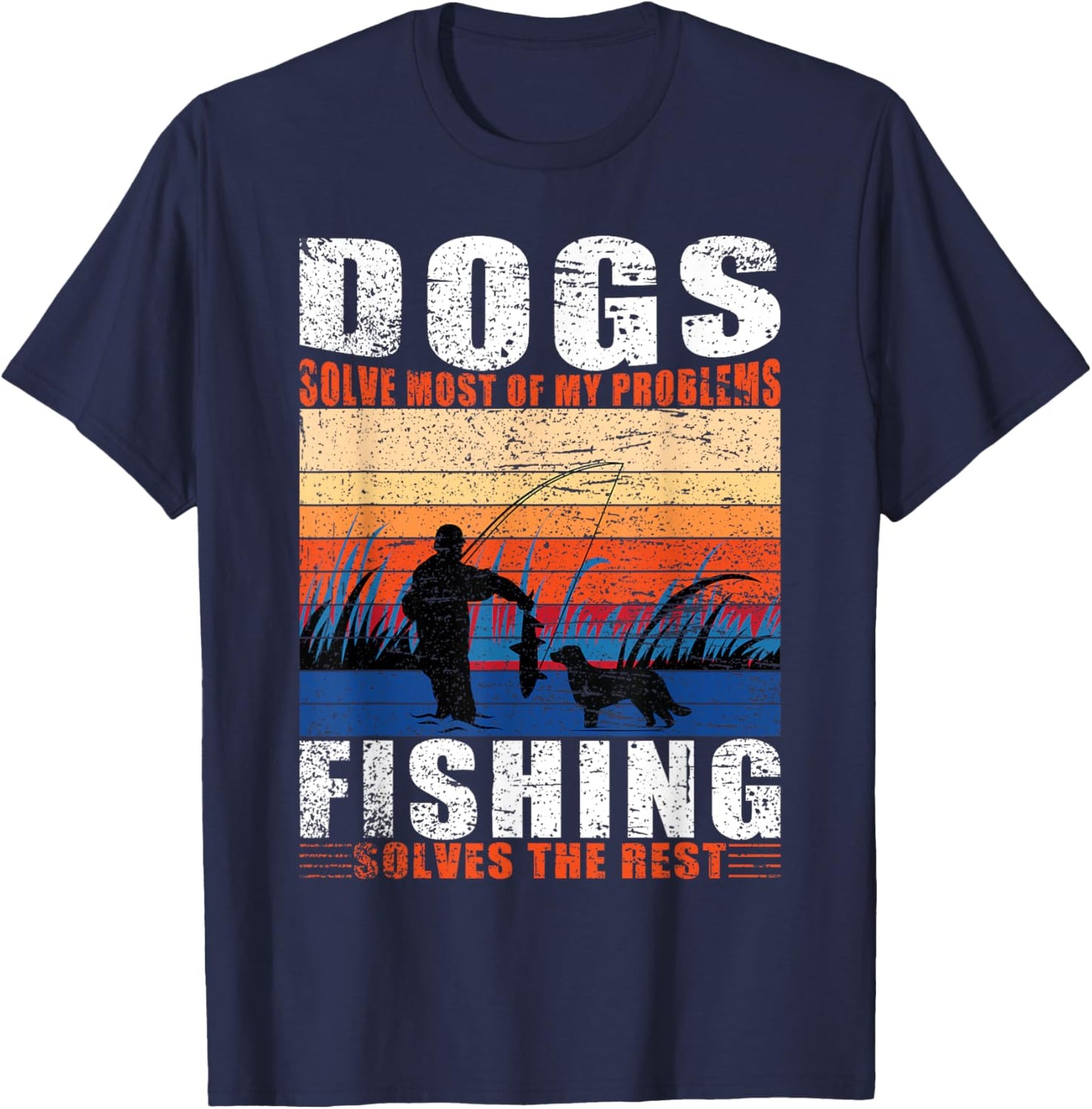 Old man Fishing Dad Dogs T-Shirt - T-Shirt | Navy