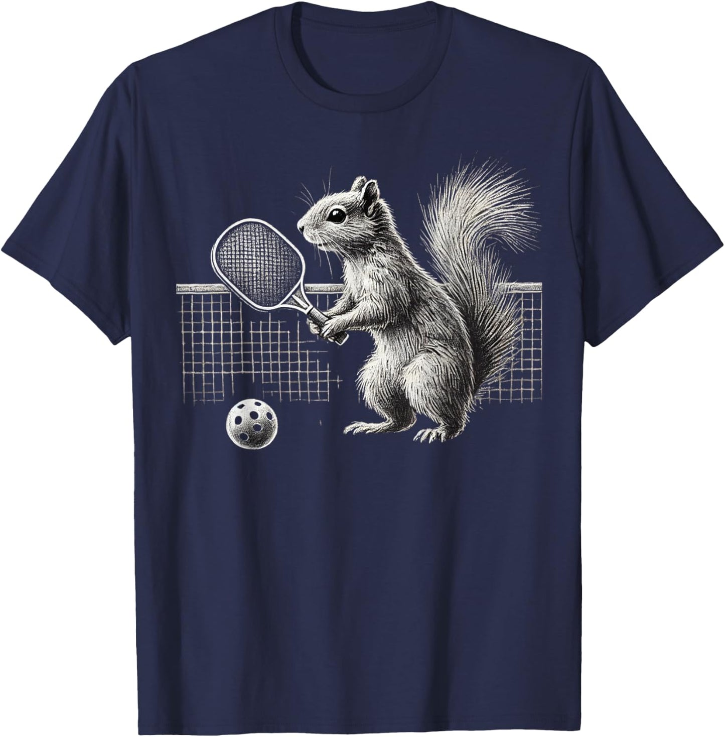 Pickleball Squirrel Athlete Player Ball Sport Paddle Court T-Shirt - T-Shirt | Navy