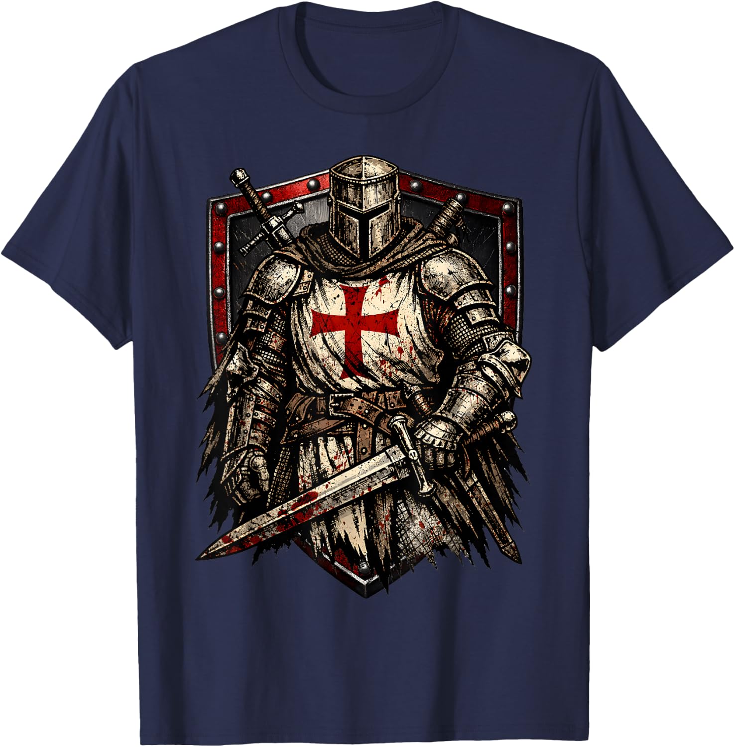Chevalier Templier Chrétien Guerrier de Dieu Croisé T-Shirt - T-Shirt | Navy