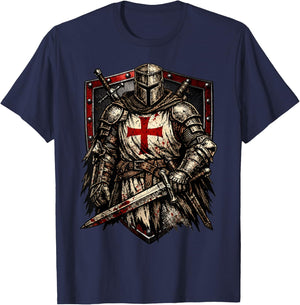 Chevalier Templier Chrétien Guerrier de Dieu Croisé T-Shirt - T-Shirt | Navy
