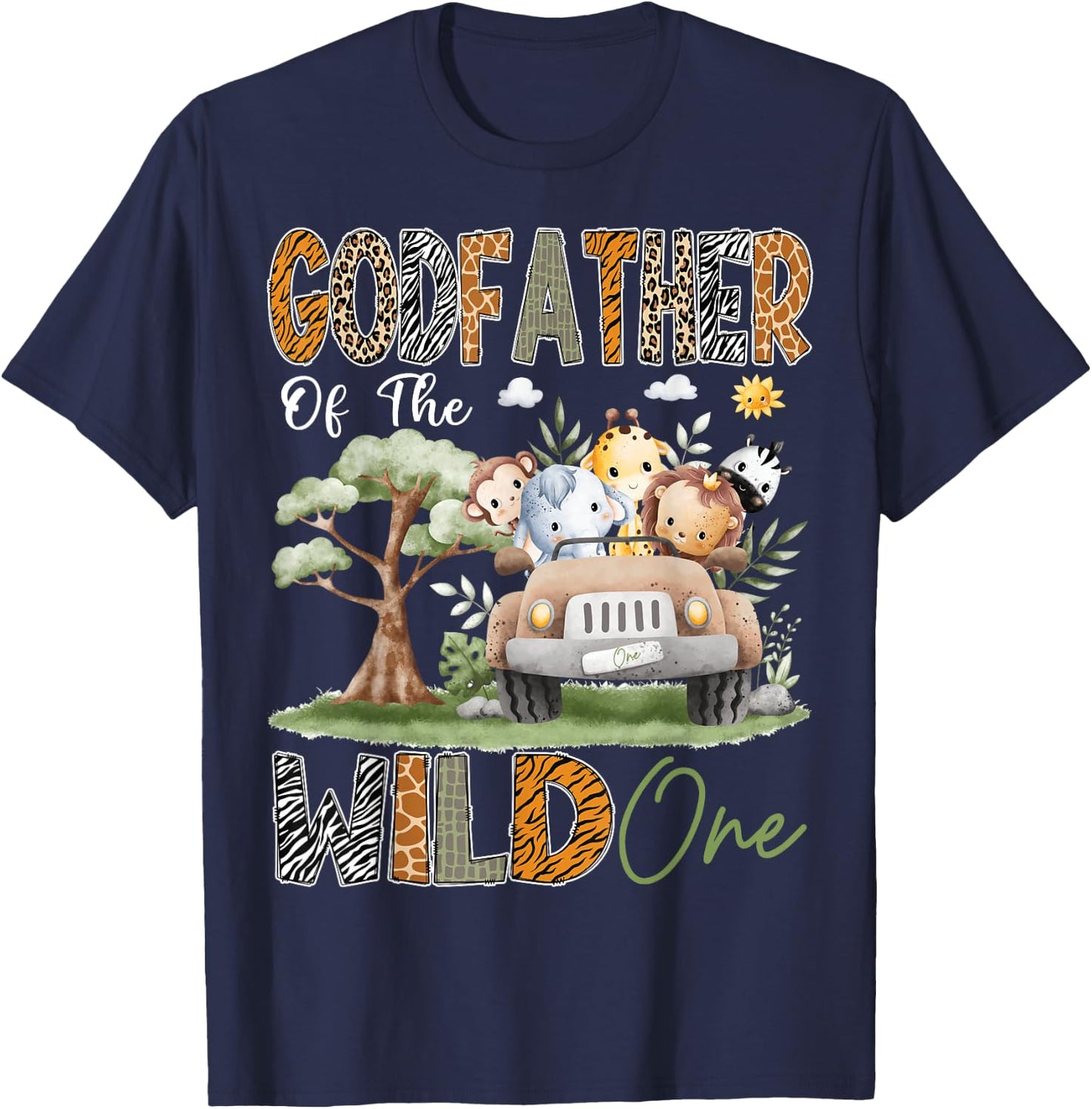 GodFather Of The Wild One 1St Birthday Safari Jungle Animal T-Shirt - T-Shirt | Navy