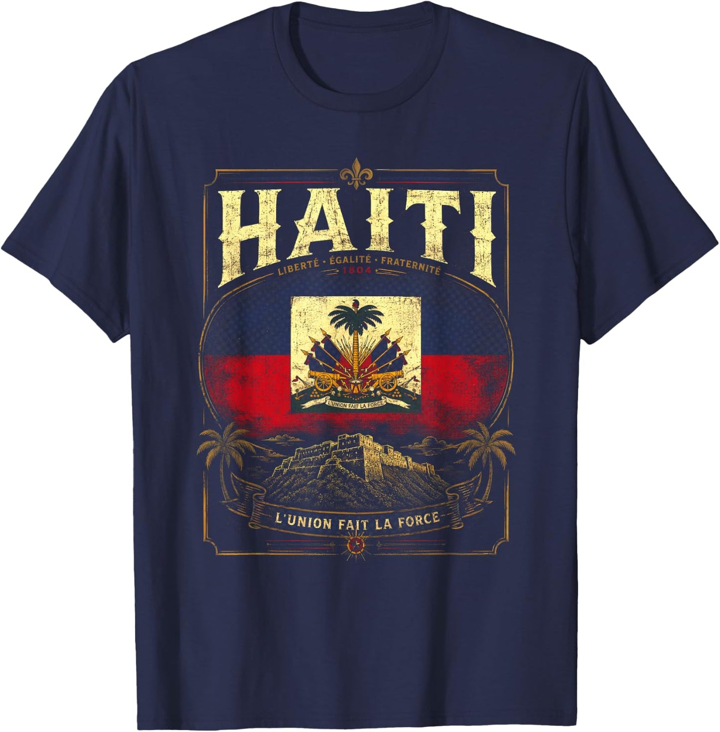 Vintage Haiti Flag Citadelle Laferrière Design T-Shirt - T-Shirt | Navy