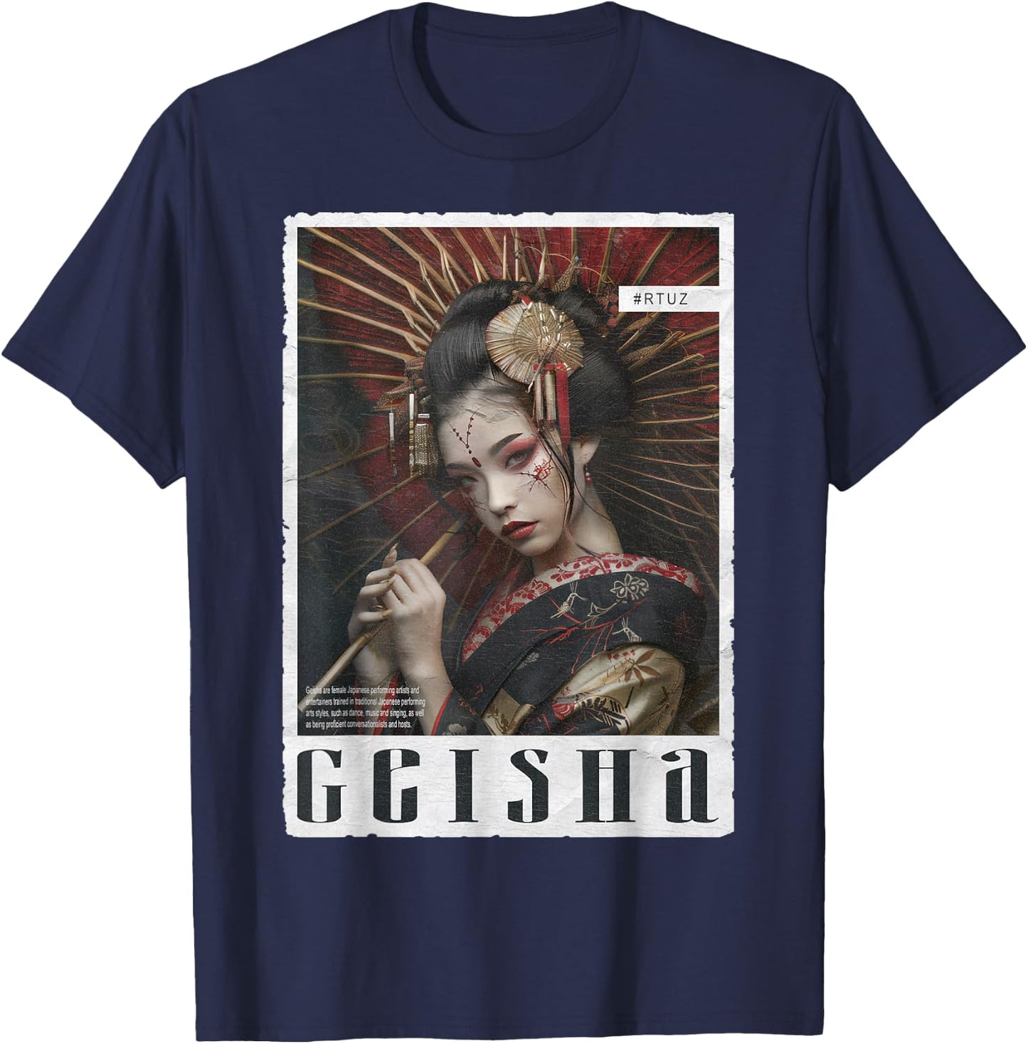 Hip Hop Y2K Vintage Hipster Edgy Urban Streetwear Geisha T-Shirt - T-Shirt | Navy