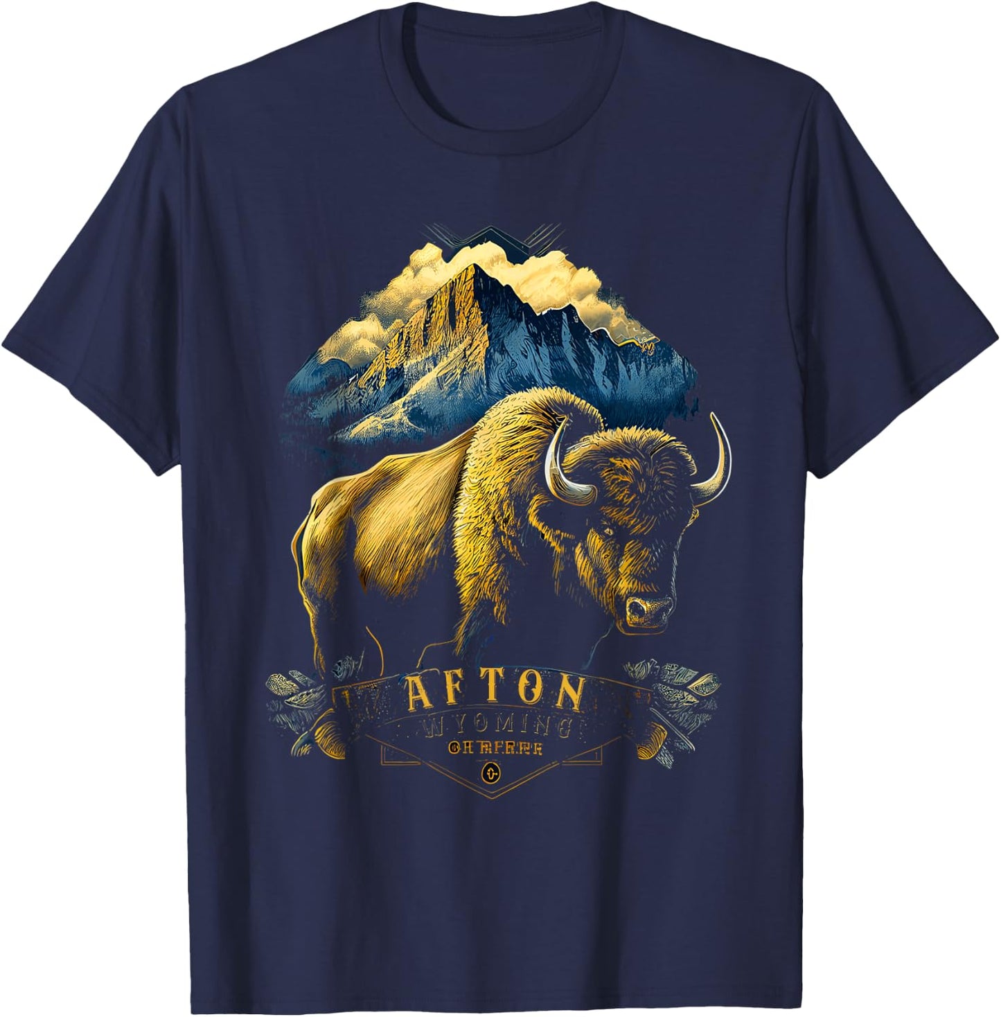 Vintage Afton Wyoming Mountains Bison Western T-Shirt - T-Shirt | Navy