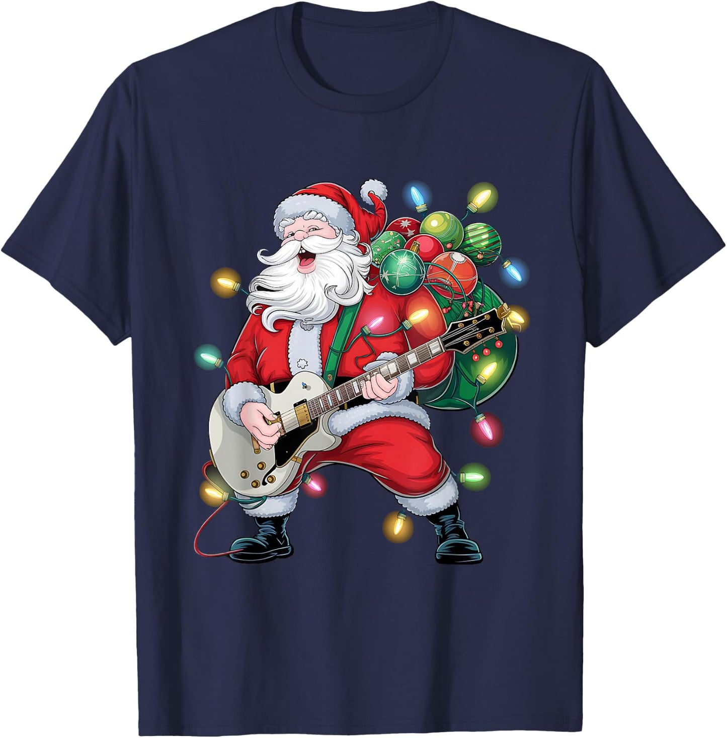 Rocker Santa Claus Playing Guitar Family Christmas Pajamas T-Shirt - T-Shirt | Navy