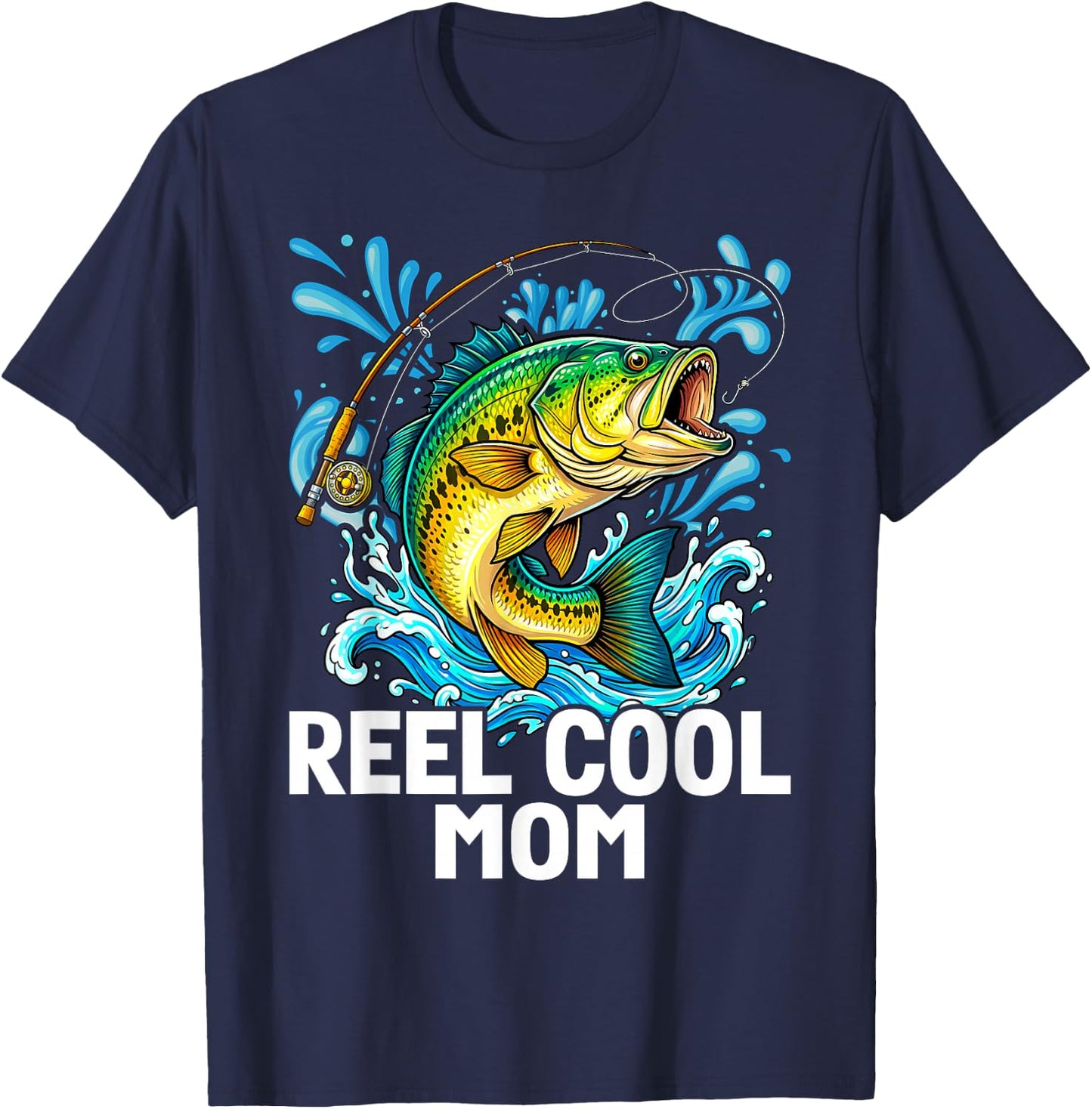 Reel Cool Mom Fishing Mom Birthday Vintage T-Shirt - T-Shirt | Navy