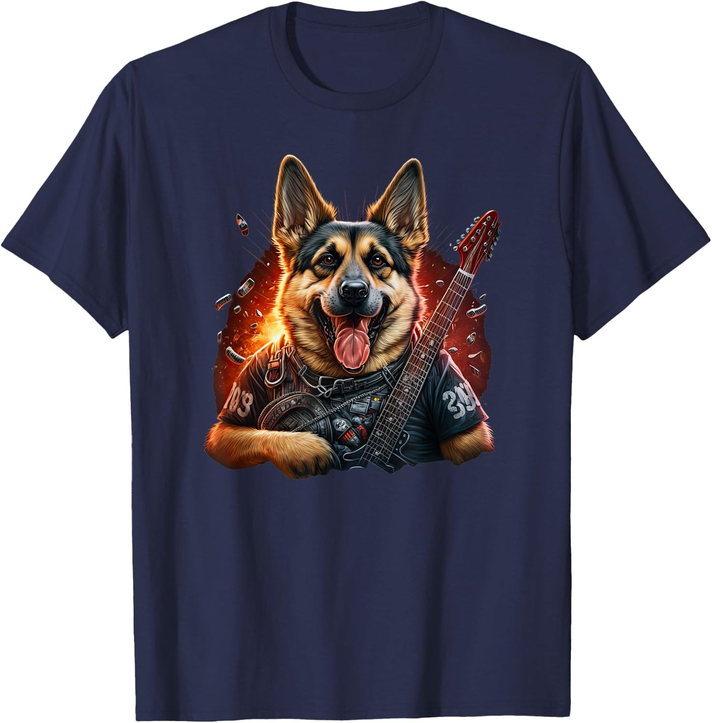 Funny German shepherd Dog Rock And Roll Guitar Music T-Shirt - T-Shirt | Navy