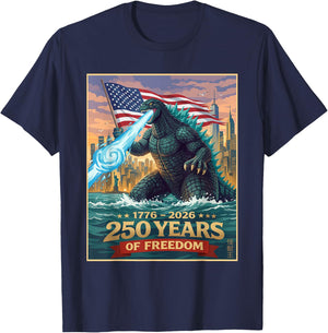 Funny Kaiju Monster Japanese 250 Years 1776 2026 4th of July T-Shirt - T-Shirt | Navy