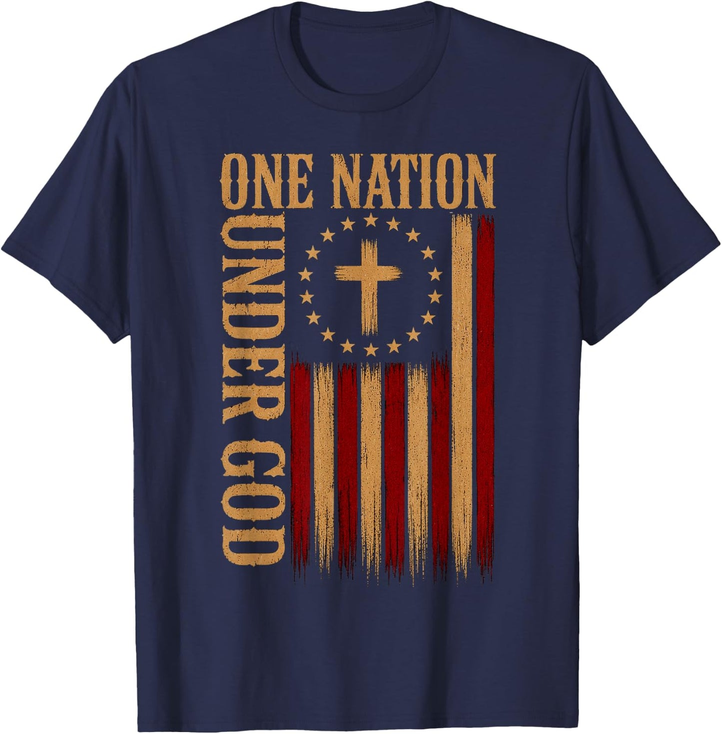 One Nation Under God Patriotic Christian American Flag T-Shirt - T-Shirt | Navy