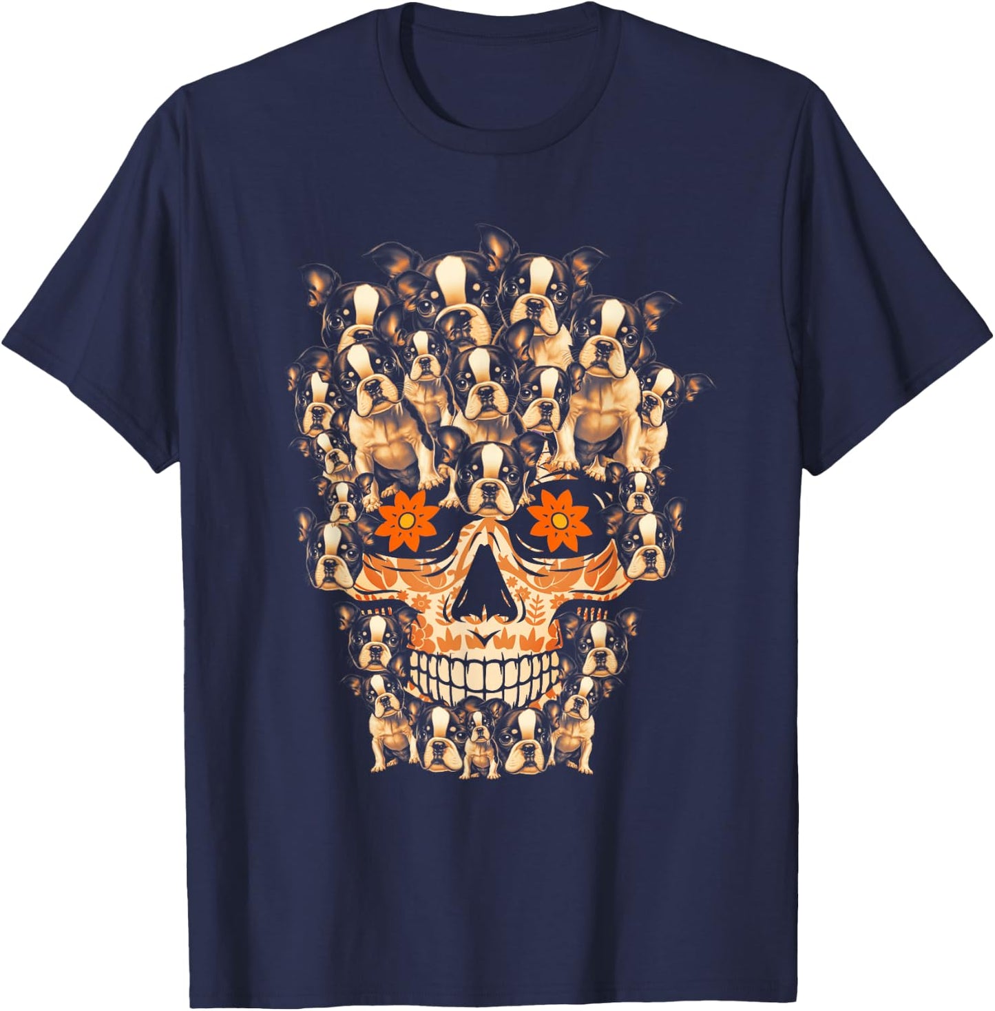 Funny Halloween Costume Skull Boston Terrier Dog Lover T-Shirt - T-Shirt | Navy