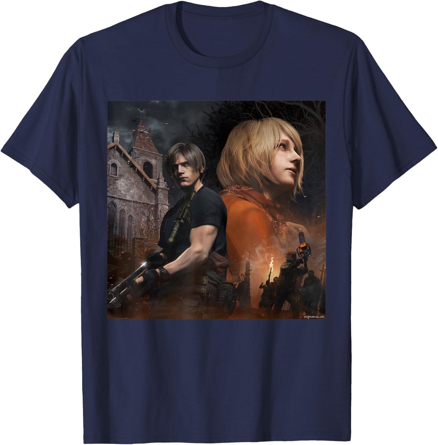 Capcom RESIDENT EVIL 4 Leon & Ashley , Herren, -Erwachsene, Kurzarm, Schwarz, S, Klassisch, mit kurzen Ärmeln T-Shirt - T-Shirt | Navy