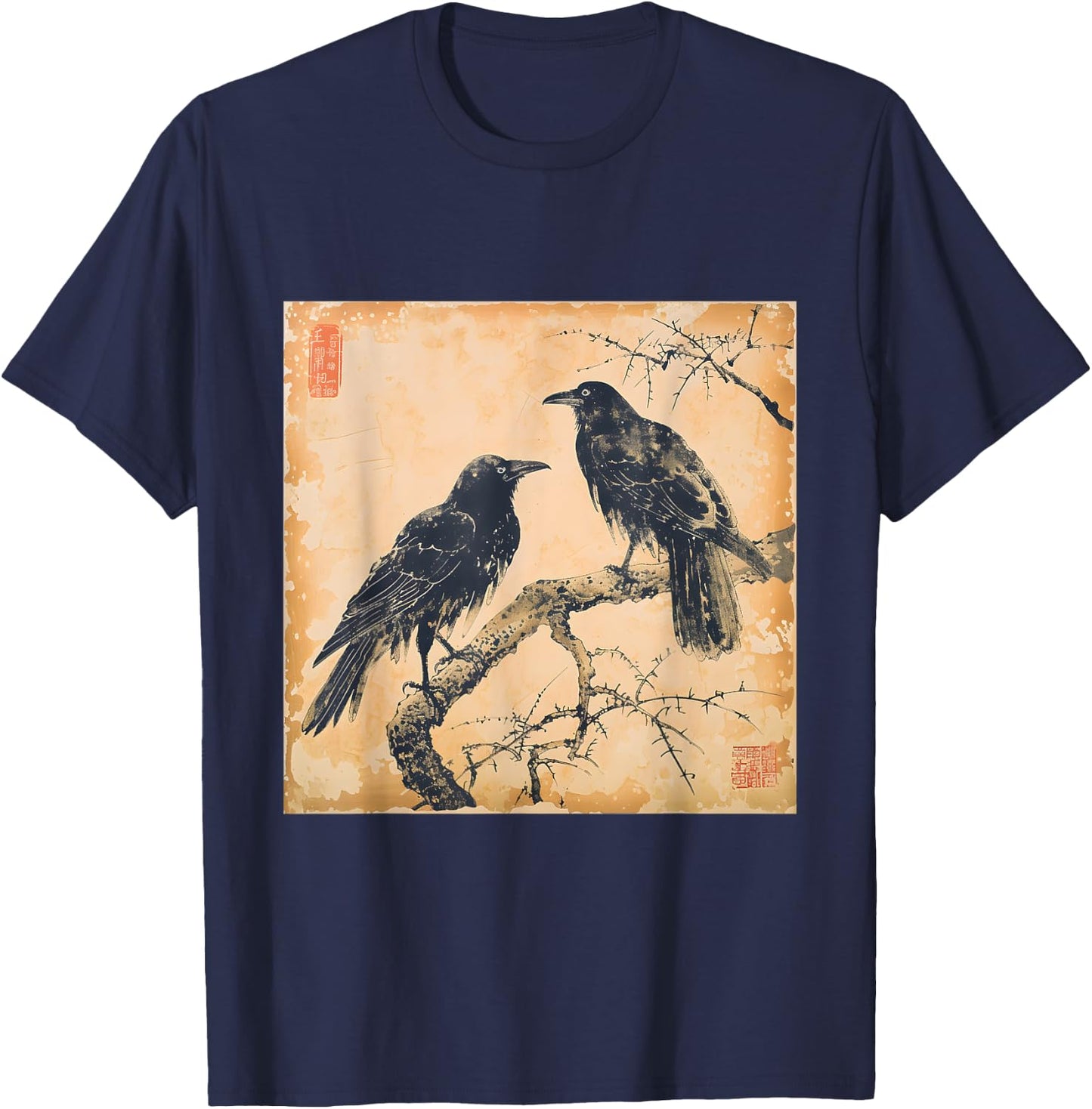 Japanese Vintage Crow Design Classic T-Shirt - T-Shirt | Navy