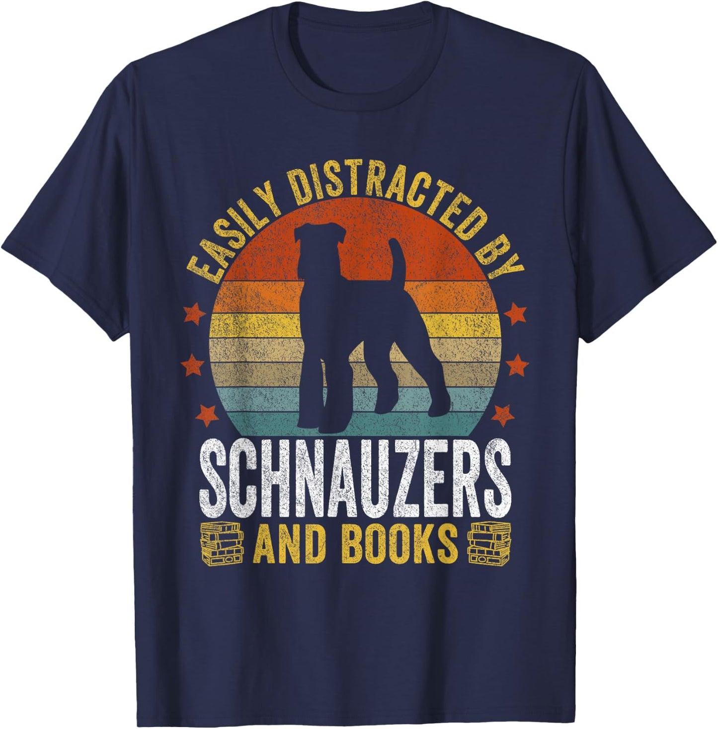 Schnauzer And Books Schnauzer Mom Schnauzer Dad Retro T-Shirt - T-Shirt | Navy