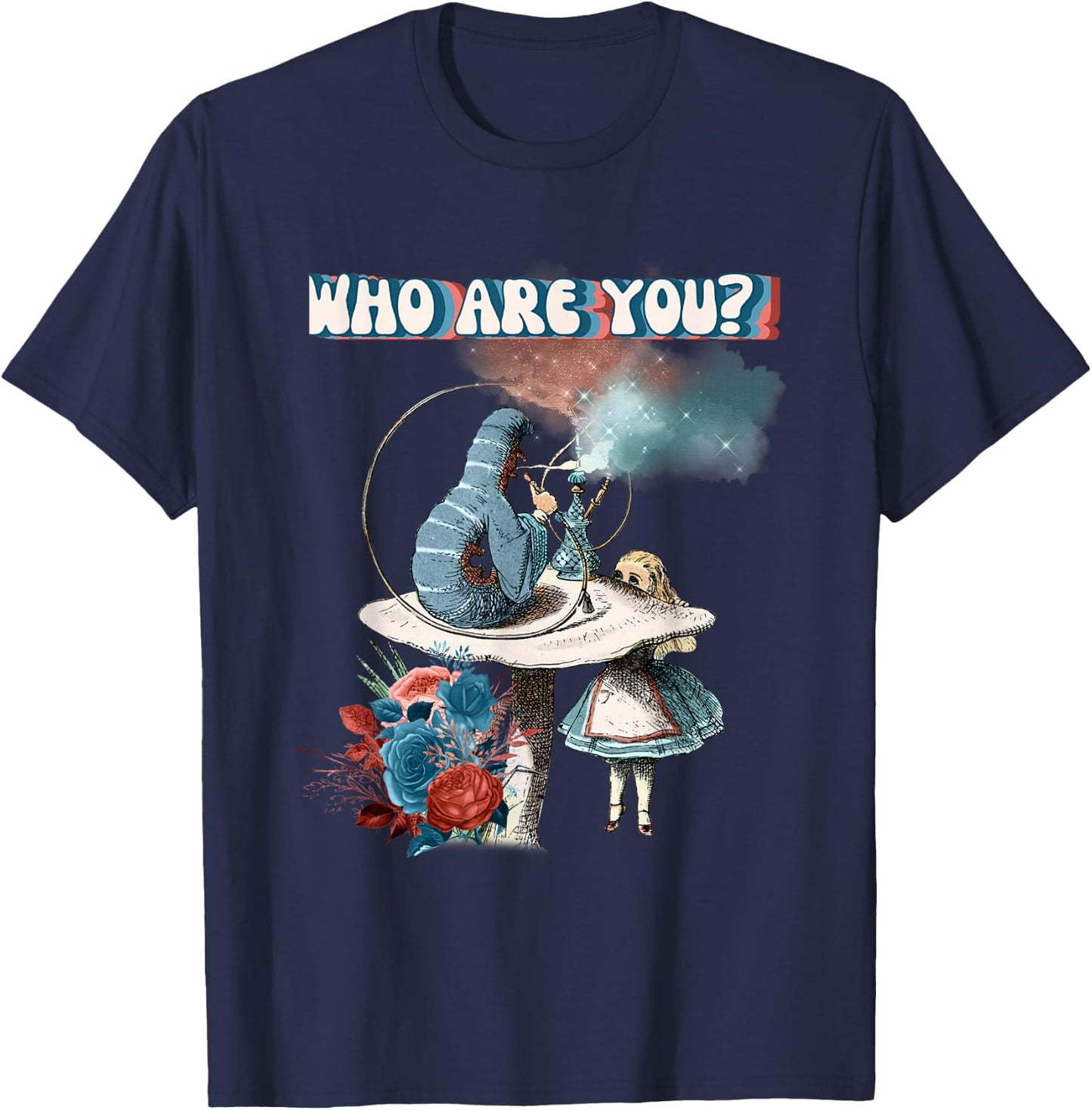Alice Wonderland Caterpillar Smoking Hookah Pipe T-Shirt - T-Shirt | Navy