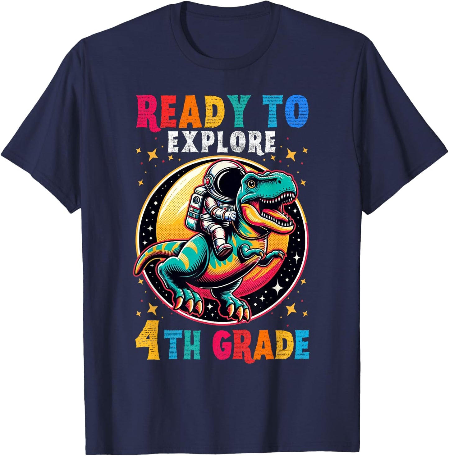 First day back to School 4th grade Astronaut Dinosaur boys T-Shirt - T-Shirt | Navy