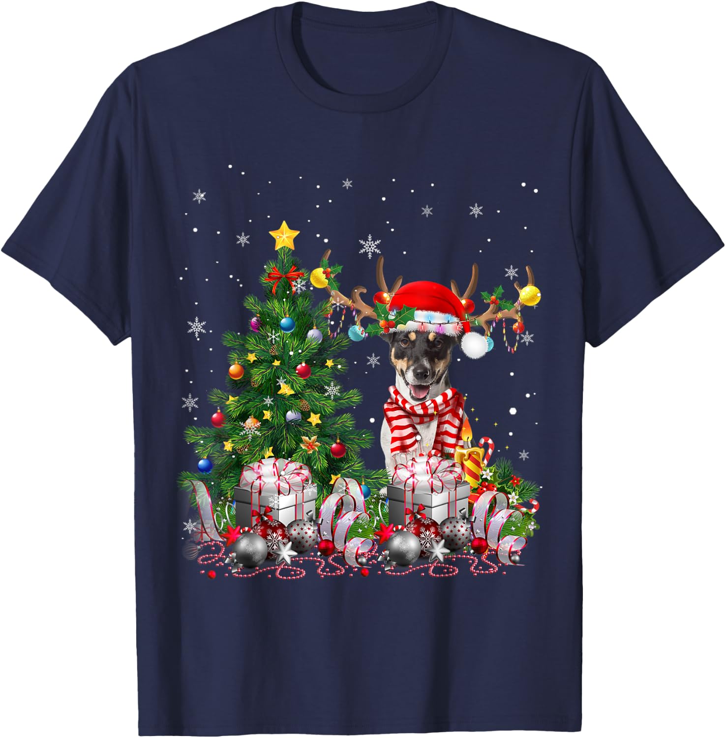 Jack Russell Terrier Christmas Tree Light Santa Pajamas Xmas T-Shirt - T-Shirt | Navy
