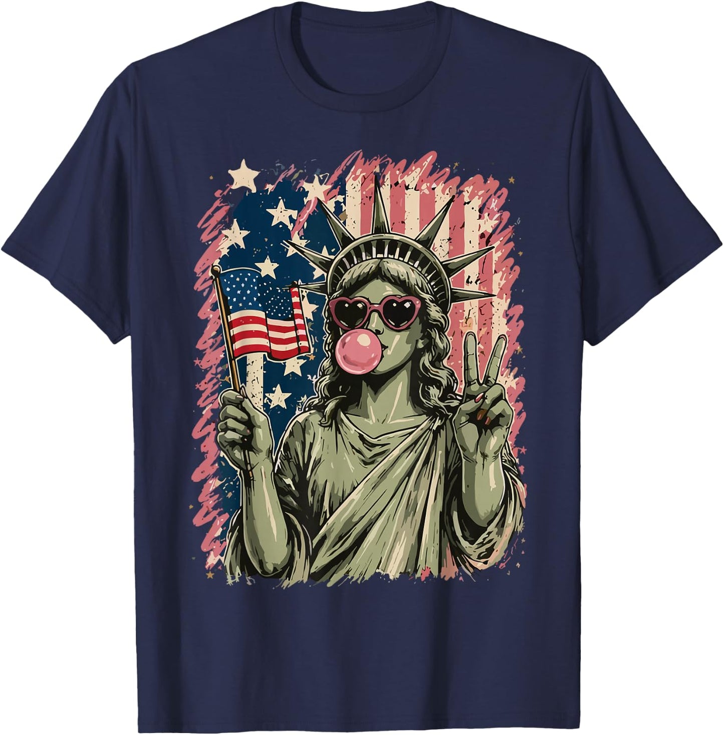 Statue of Liberty Blowing Bubble Gum Patriotic 4th of July T-Shirt - T-Shirt | Navy