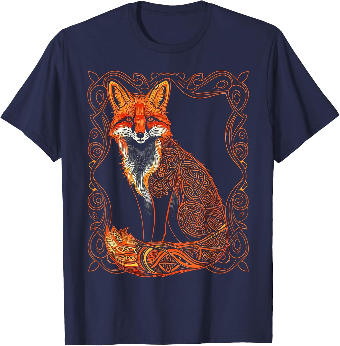 Fox Animal Illustration Fox , Black, S T-Shirt - T-Shirt | Navy