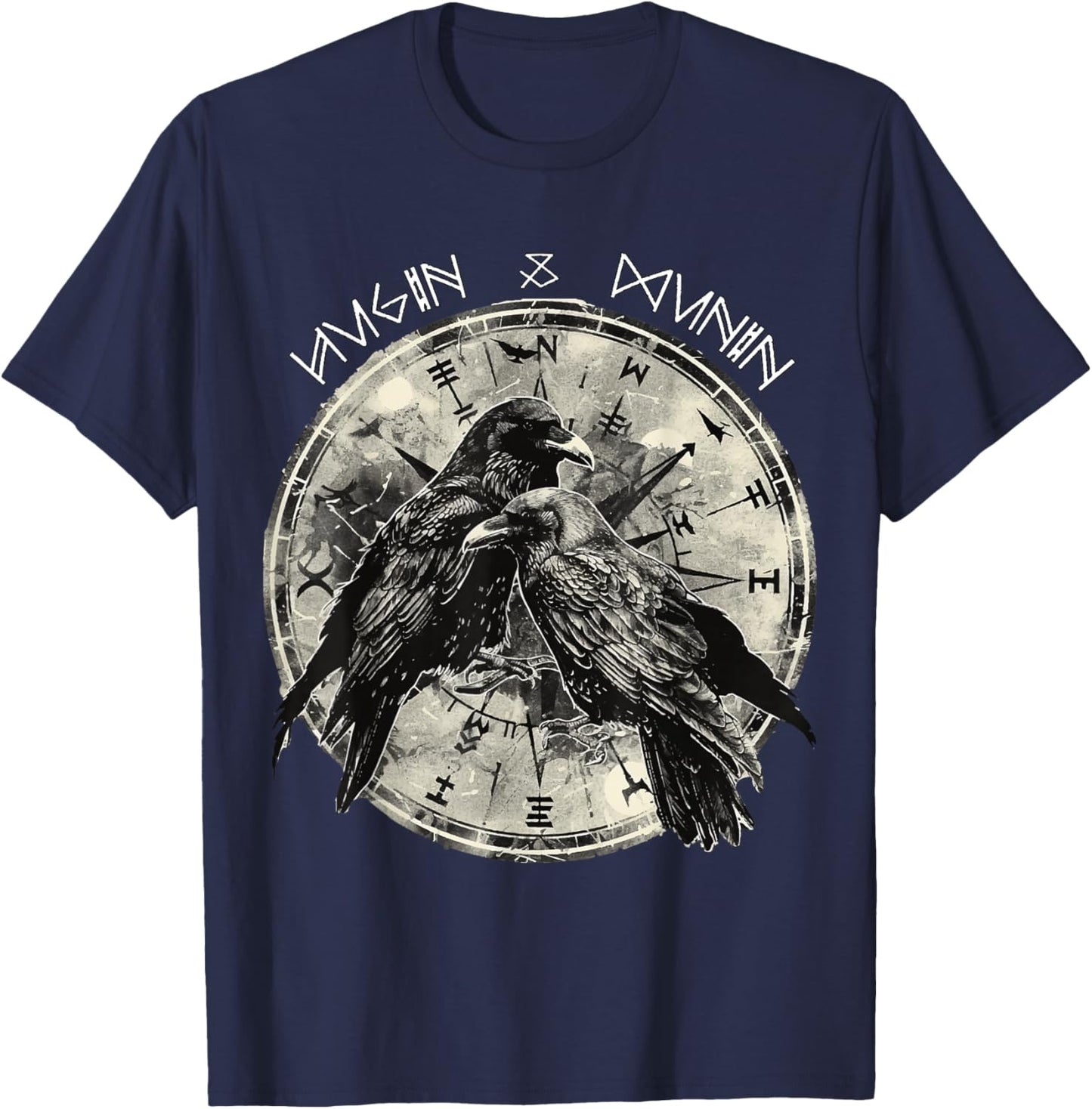 Hugin & Munin The Ravens Odins Viking Celts Valhalla Raven , black T-Shirt - T-Shirt | Navy