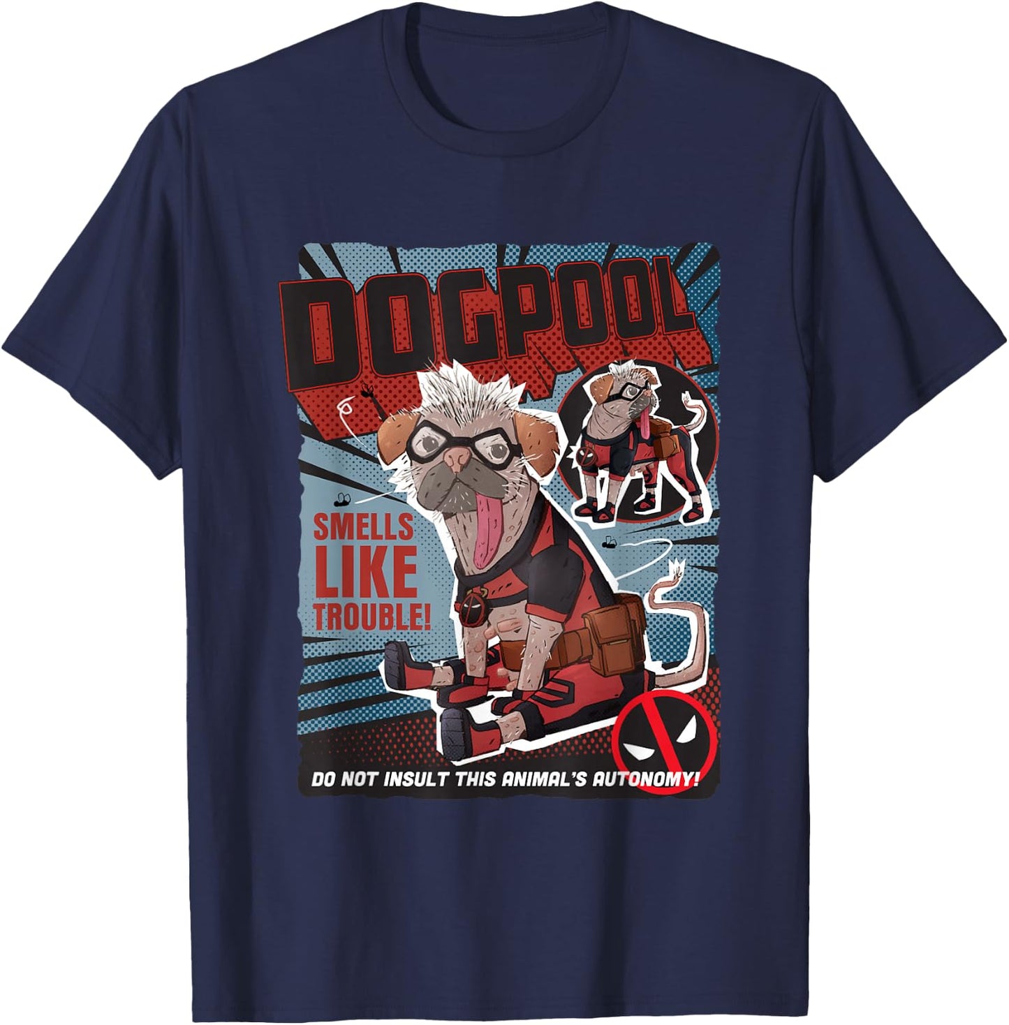 Marvel Deadpool & Wolverine Dogpool Doodle Comic Book Cover , Black, S T-Shirt - T-Shirt | Navy