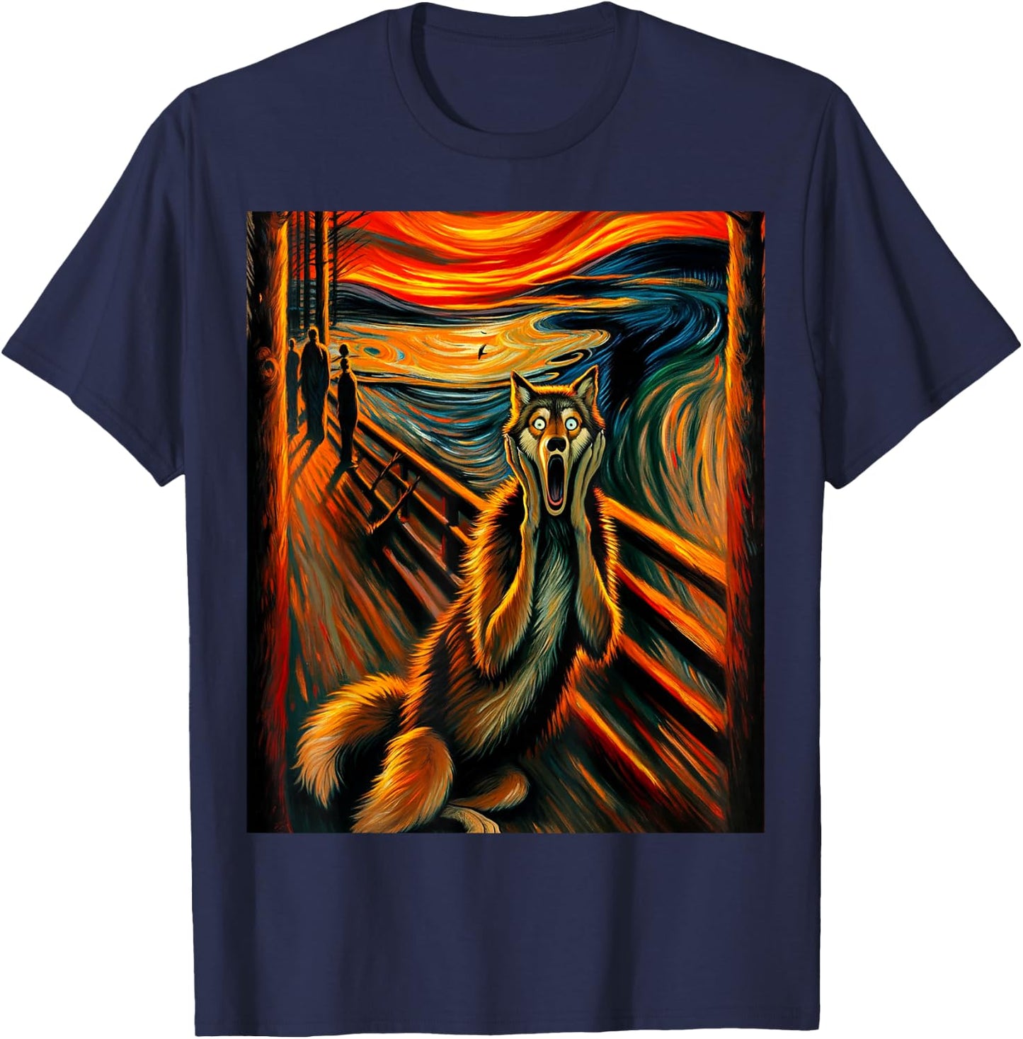 Expressionist Scream Stuff for Wolf Lovers | Artistic Wolf T-Shirt - T-Shirt | Navy