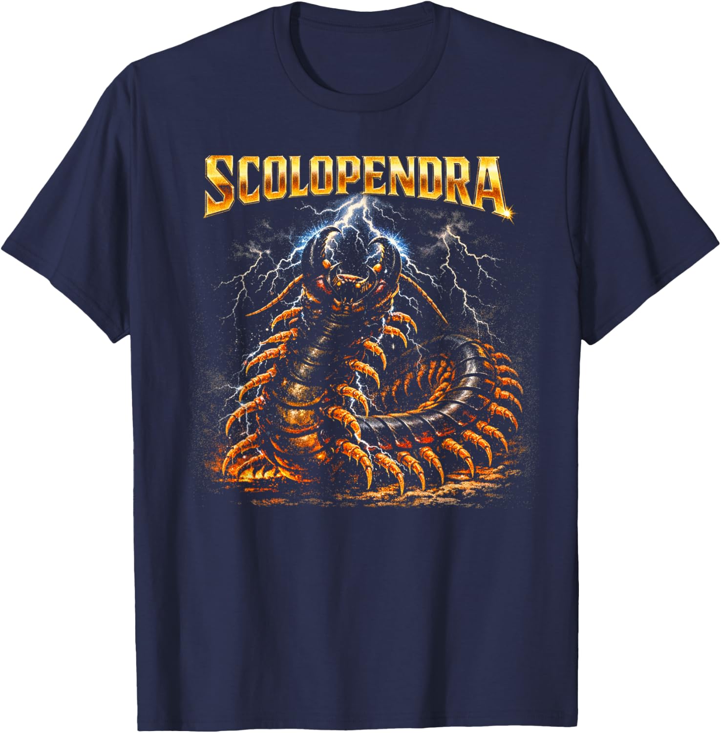 80s Heavy-Metal Giant Centipede Retro Insect Owner Bug Lover T-Shirt - T-Shirt | Navy