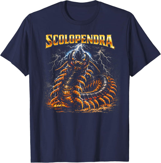 80s Heavy-Metal Giant Centipede Retro Insect Owner Bug Lover T-Shirt - T-Shirt | Navy