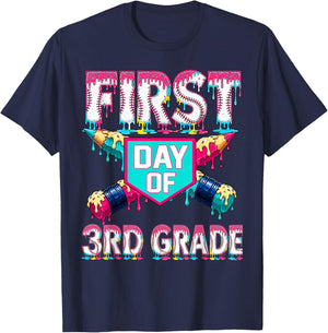 First Day School 3rd Grade Third Drip Baseball Teacher Boy T-Shirt - T-Shirt | Navy