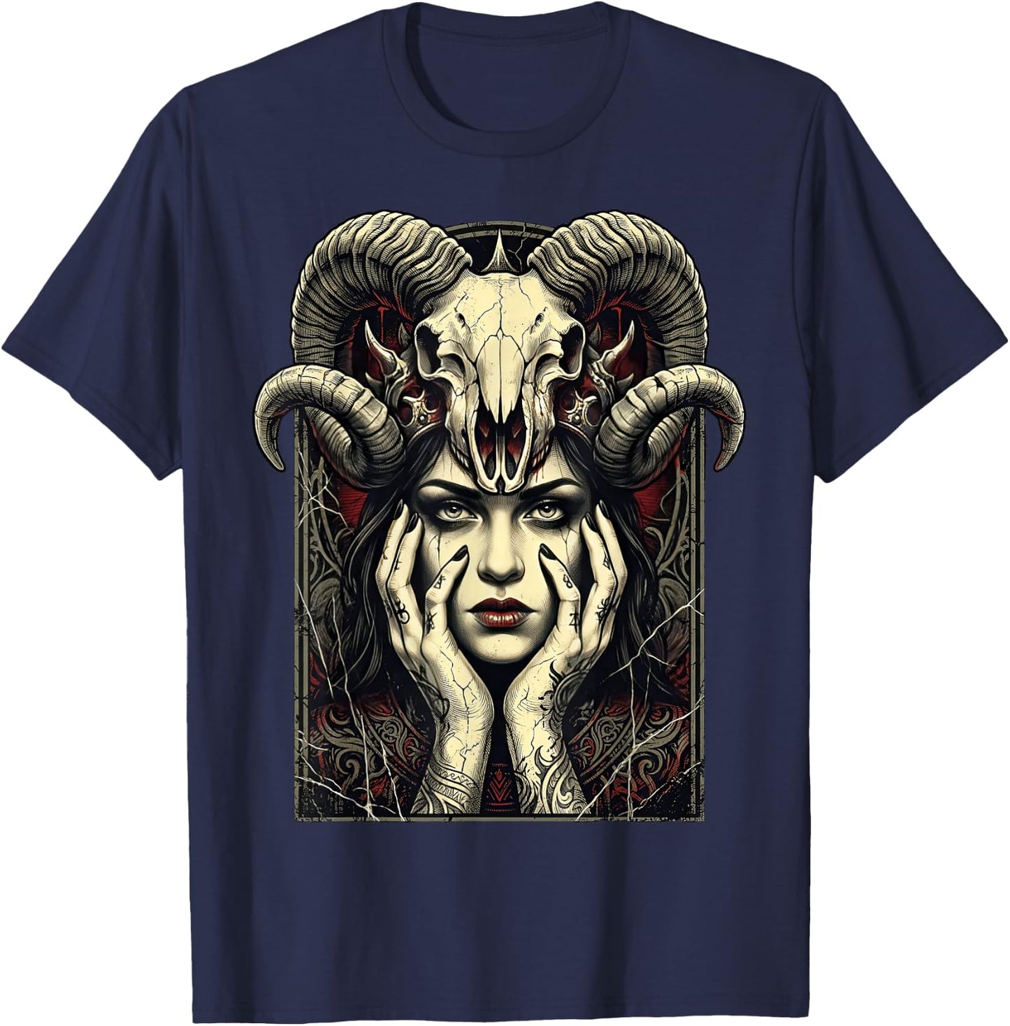 Gothic Horns Occult Witch Fantasy Demon Girl T-Shirt - T-Shirt | Navy