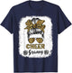 Cheer Granny Leopard Messy Bun Cheerleader Bleached T-Shirt - T-Shirt | Navy