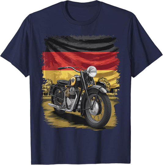 Motorcycle Vintage Germany Flag Retro Biker Men Fathers Day T-Shirt - T-Shirt | Navy