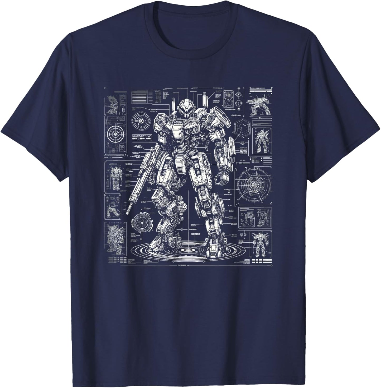 Mech Robot Design Sketch Drawing Art T-Shirt - T-Shirt | Navy