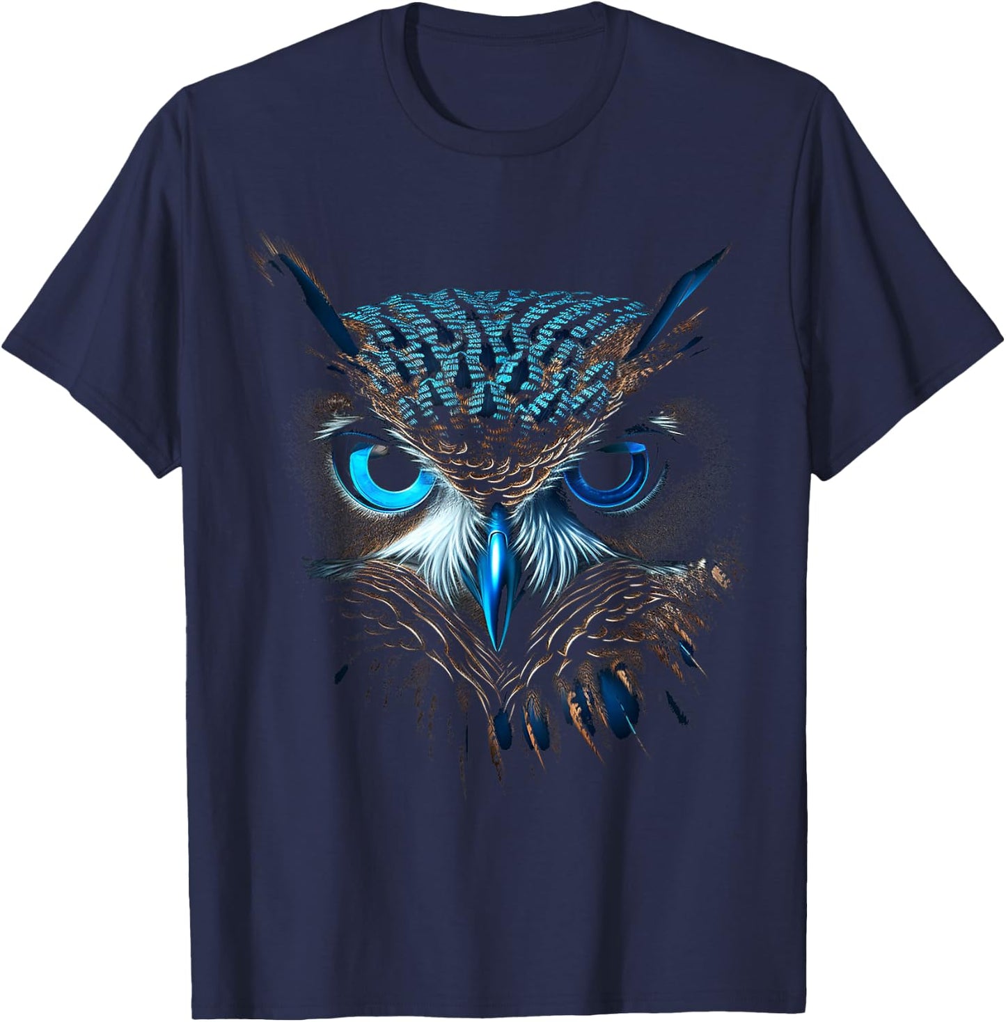 @n!mal Eule blaue Augen Tier Grafik Illustration Eule , , Kurzarm, Klein, Blue T-Shirt - T-Shirt | Navy