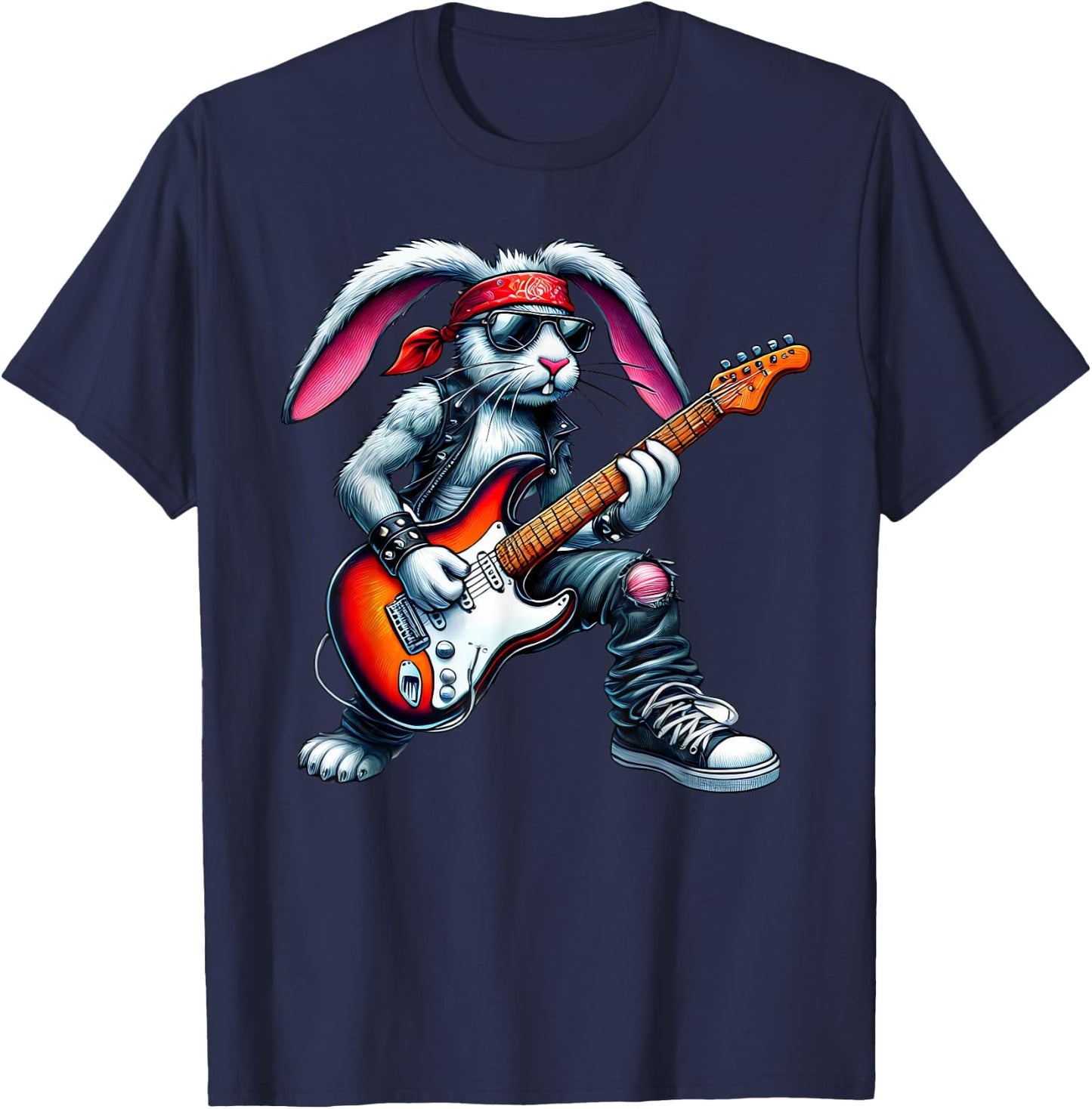 Cute Punk Rabbit Rock 'n Roll Gothic Guitar Kids Rock Star , black T-Shirt - T-Shirt | Navy