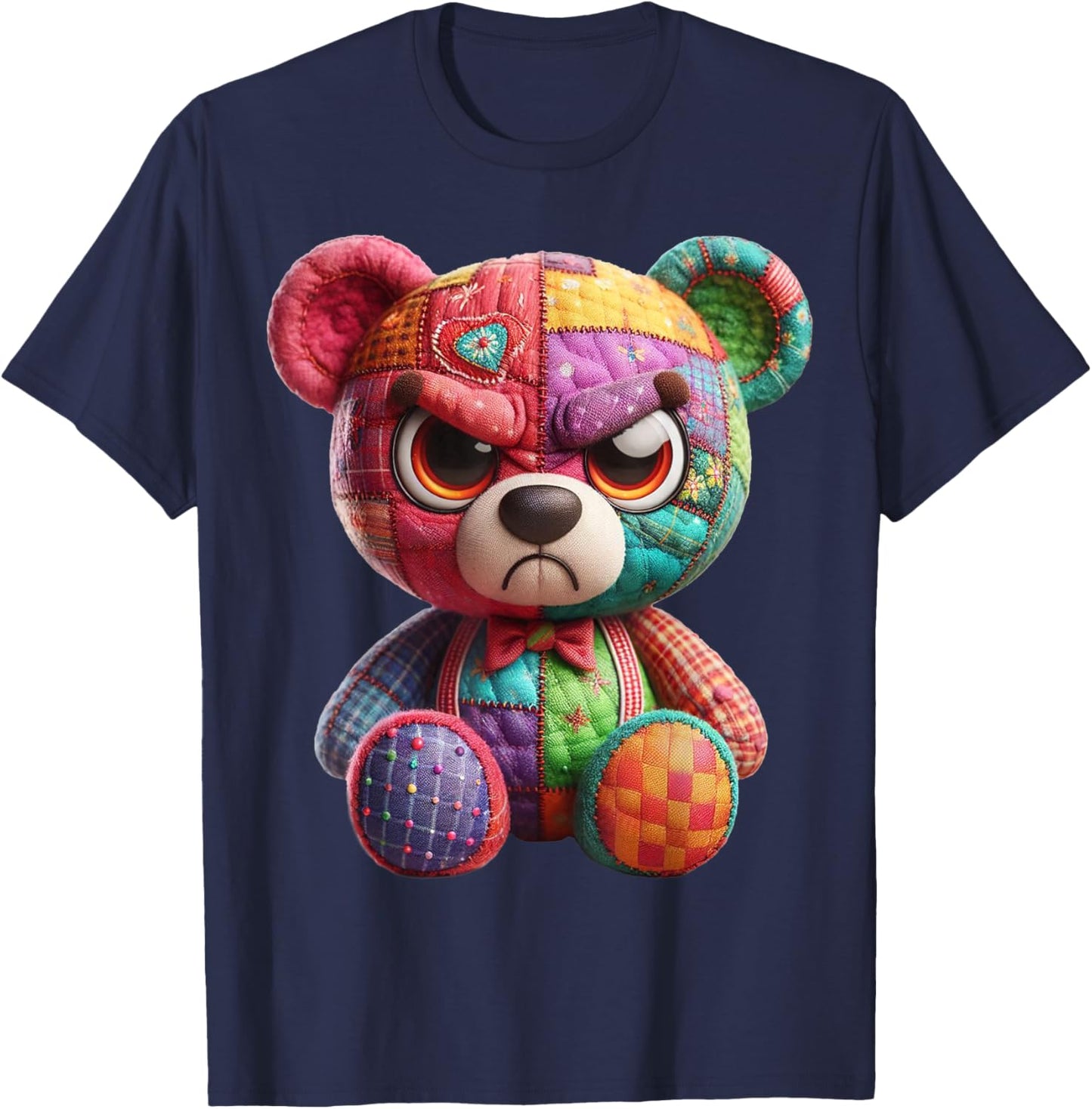 Angry Teddy Bear Print A Very Grumpy Hug T-Shirt - T-Shirt | Navy