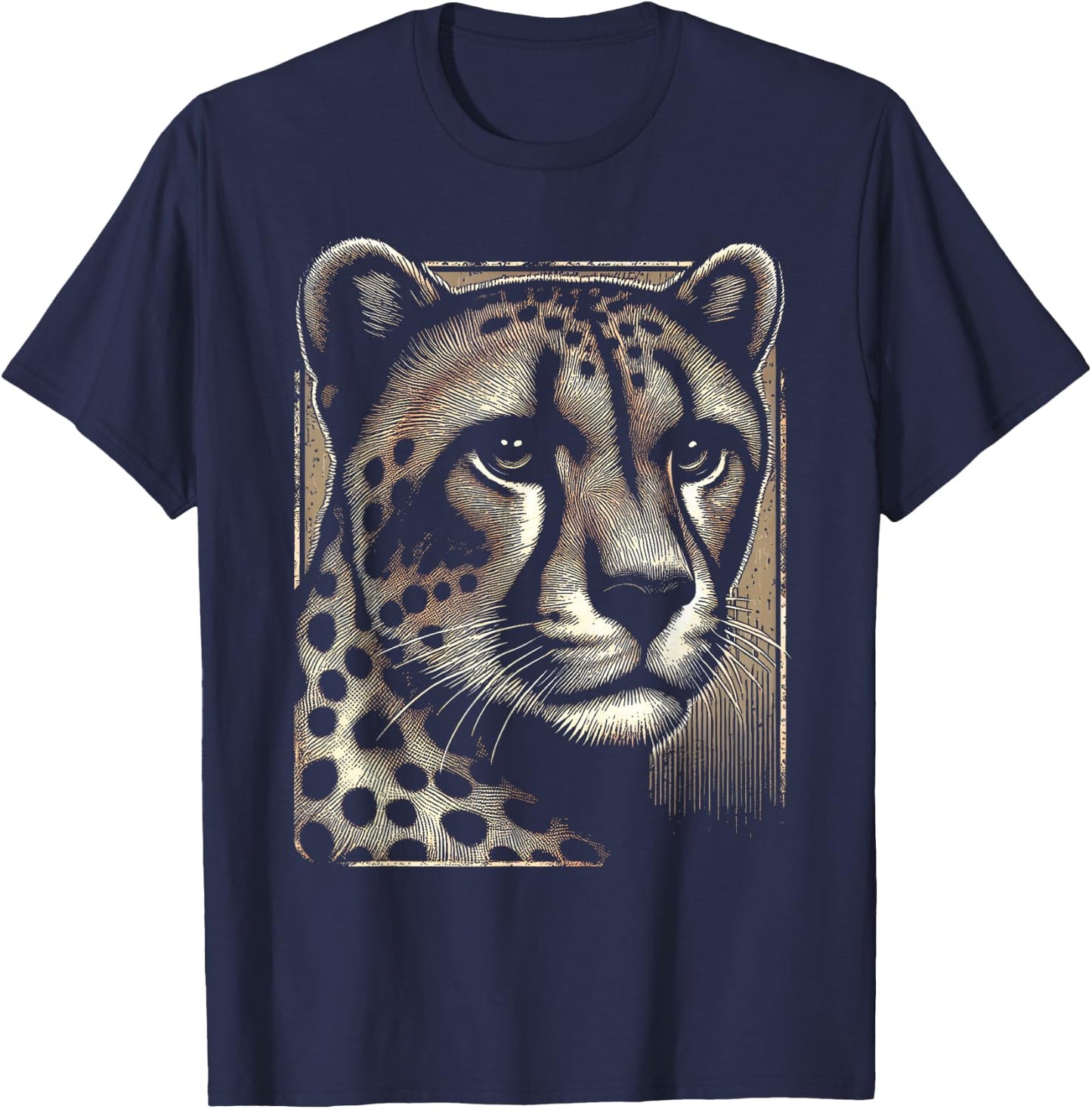 Cheetah Face Print T-Shirt - T-Shirt | Navy