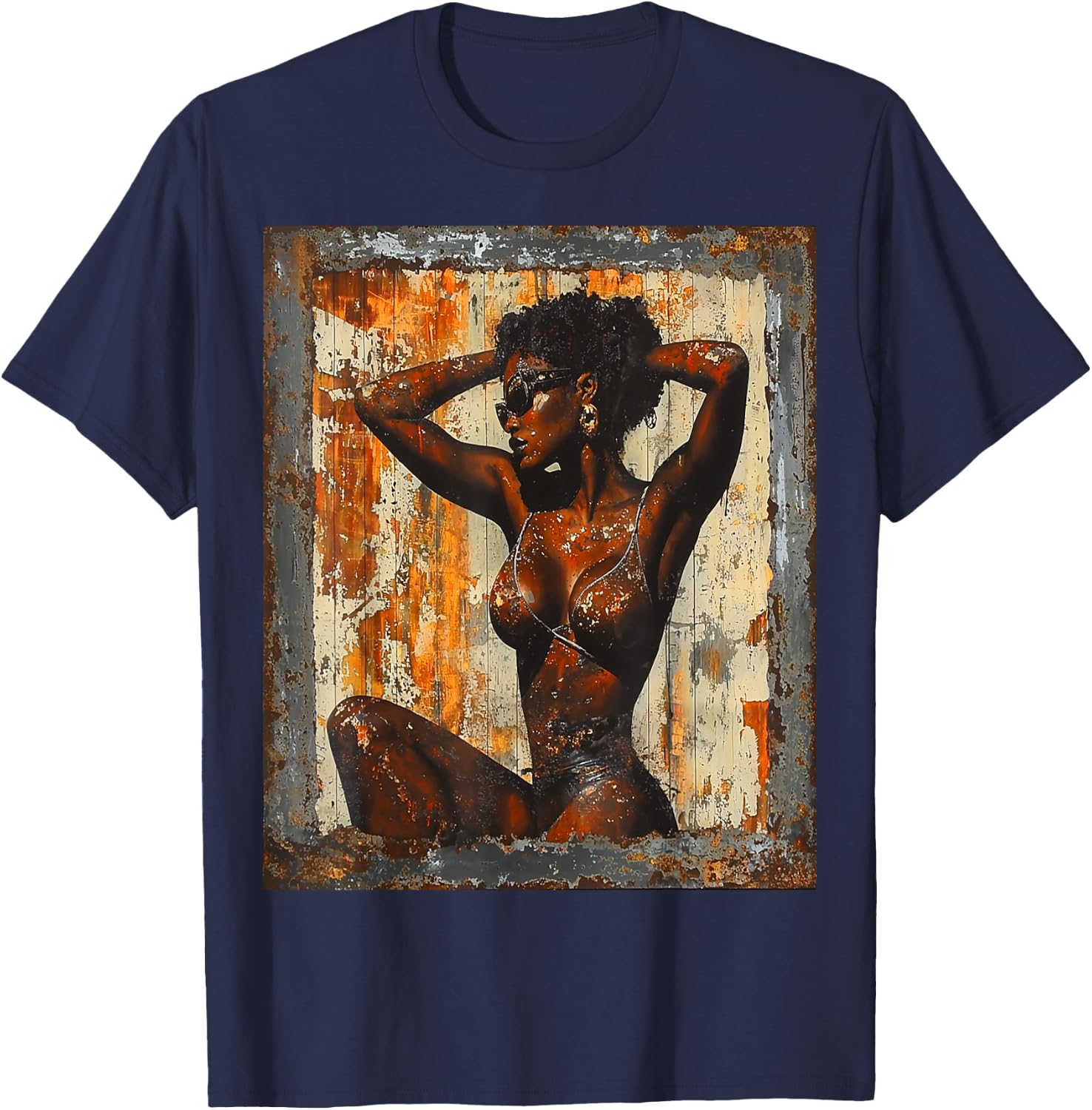 Beautiful Vintage Black Girl Woman Retro Pin Up Model Art T-Shirt - T-Shirt | Navy