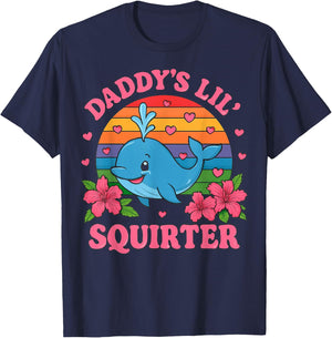 Playful Daddy's Lil Squirter Blue Whale Design T-Shirt - T-Shirt | Navy