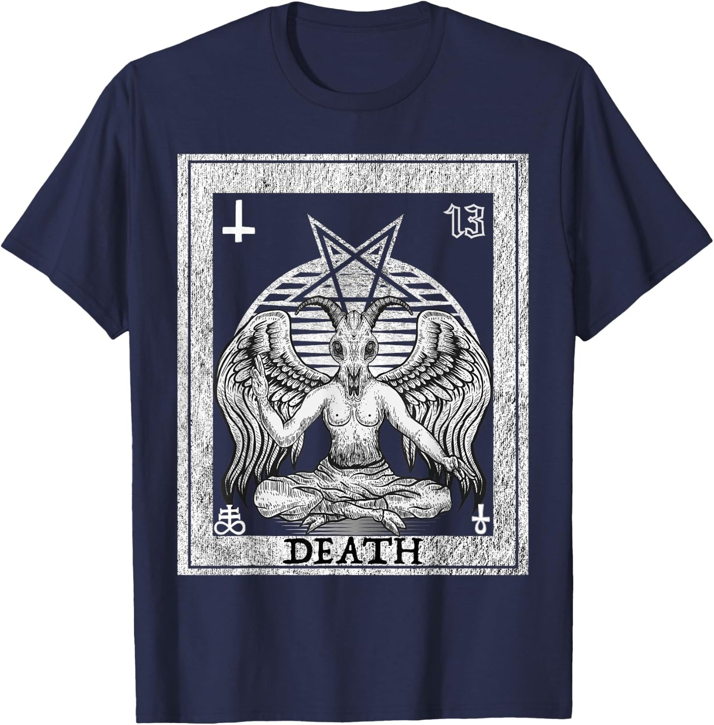 Death Occult Satan Goat Head Tarot Card Unholy Horror T-Shirt - T-Shirt | Navy