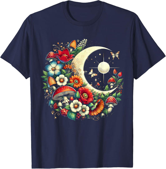 Aesthetic Goblincore Dark Cottagecore Mushroom T-Shirt - T-Shirt | Navy