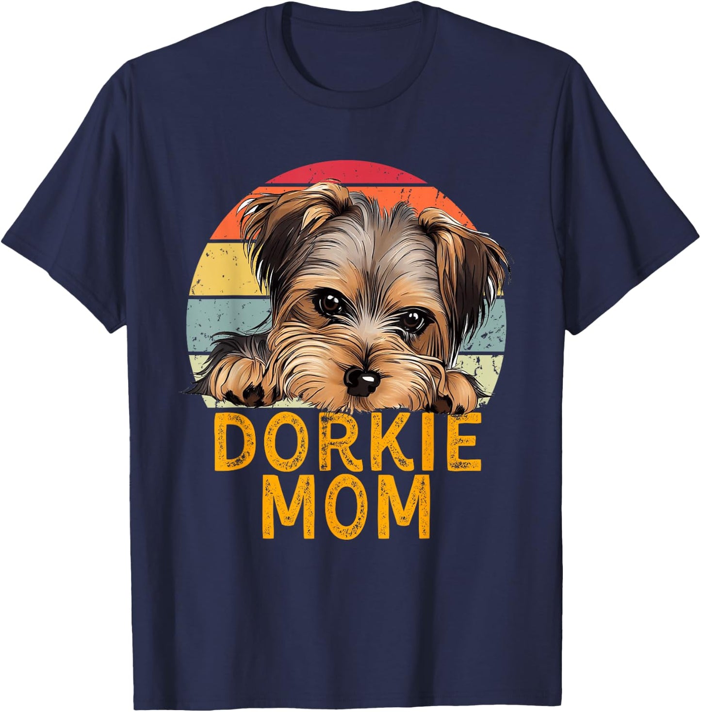Dorkie Mom Retro Vintage Sunset Puppy Pet Dog Lover T-Shirt - T-Shirt | Navy