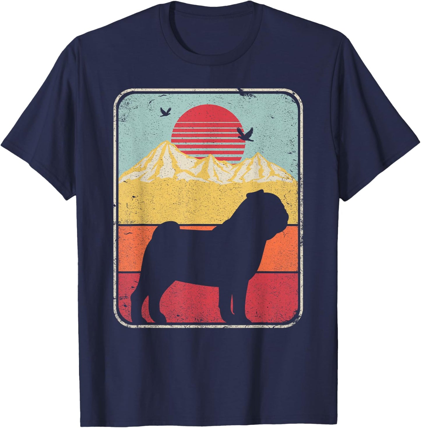 Pug Shirt. Retro Style T-Shirt - T-Shirt | Navy