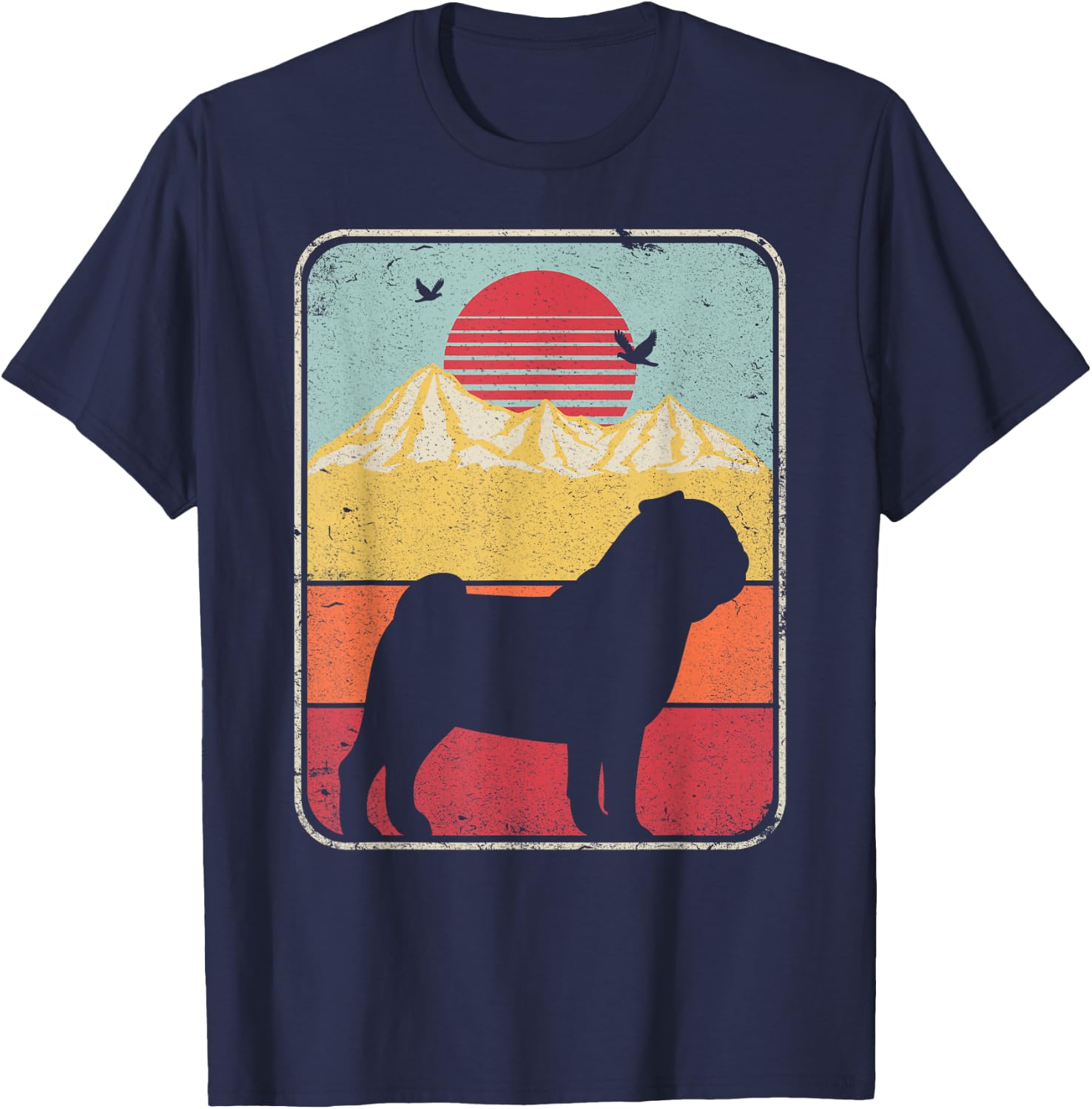 Pug Shirt. Retro Style T-Shirt - T-Shirt | Navy