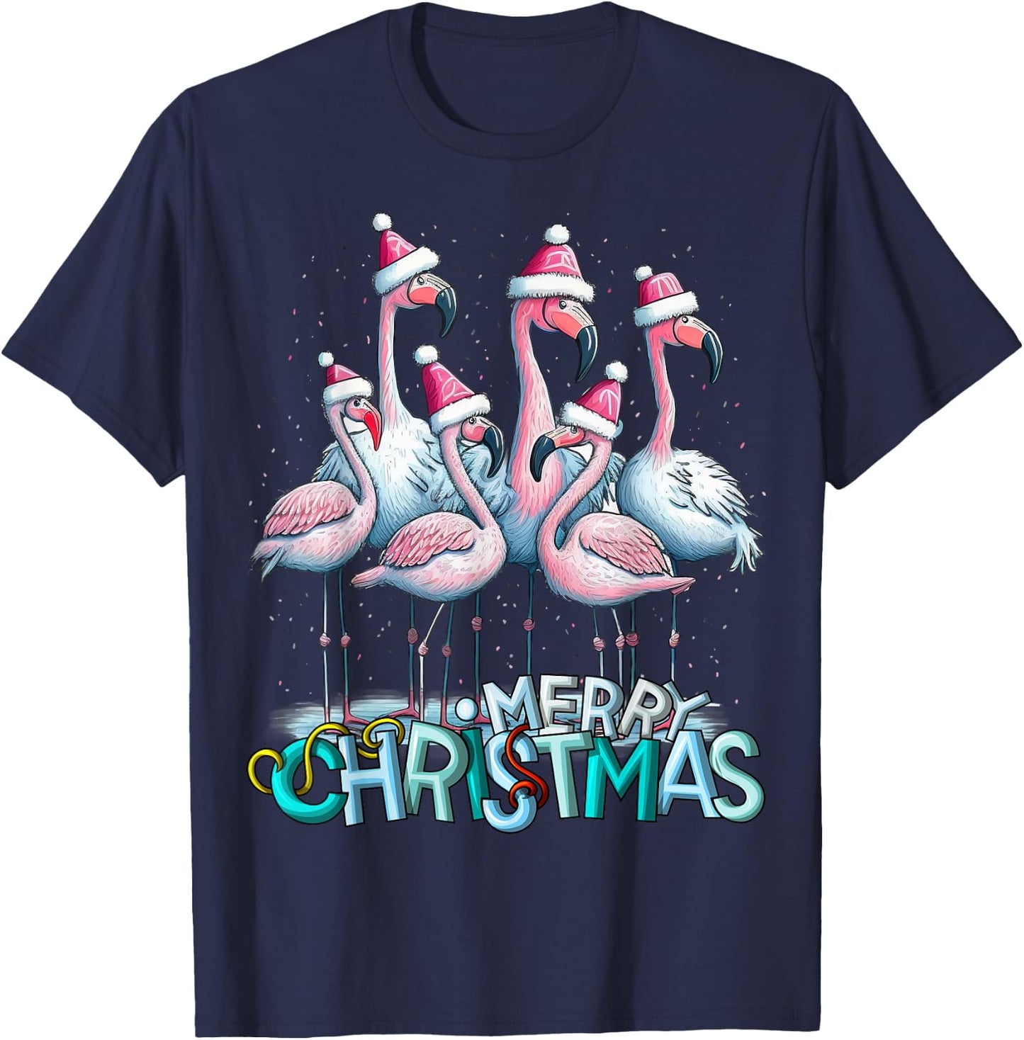 Merry Christmas Flamingo Squad Tropical Style T-Shirt - T-Shirt | Navy